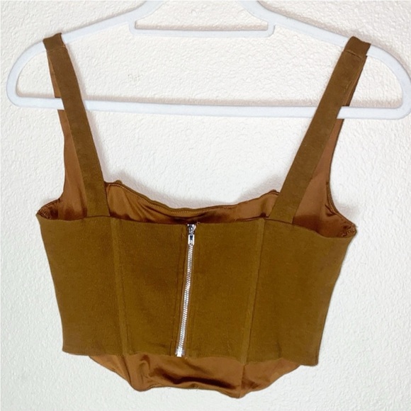 3 for $10 🛍️ BEIGE BOTANY Corset Crop Top Square Structured Brown Zipper Back - Picture 3 of 7